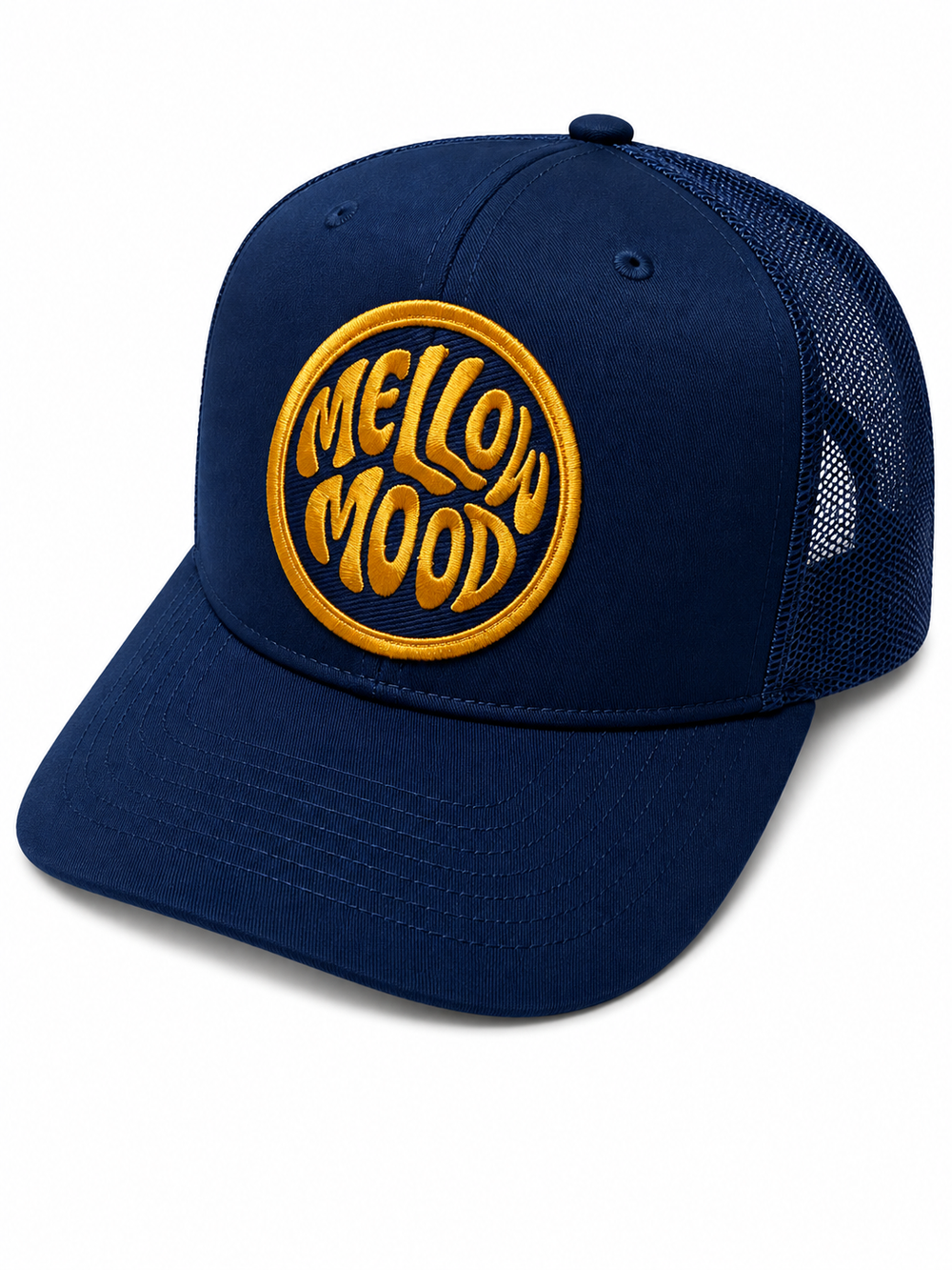 Roll With It Circle Patch Trucker Hat - Gold / Dark Navy