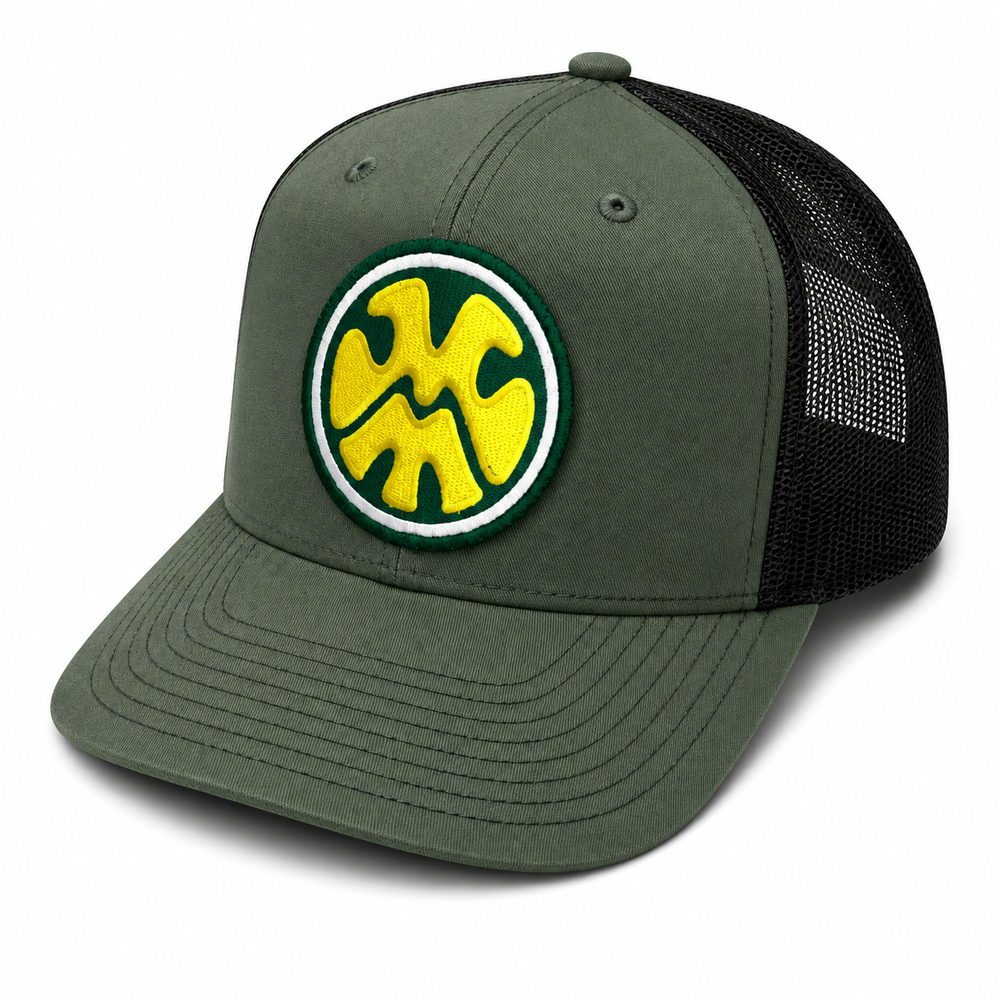 The Local Trucker Hat Patch - Olive / Black Hat Green / Yellow / White Patch
