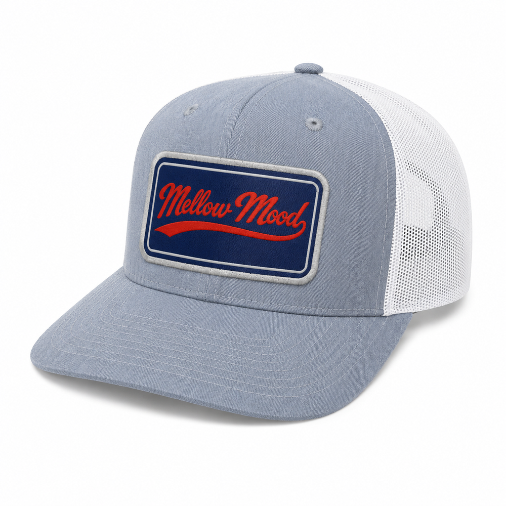 Heritage Script Patch Trucker Hat - Grey / White Hat Navy / Red Patch