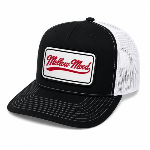 Heritage Script Patch Trucker Hat - Black / White Hat Cream / Red Patch