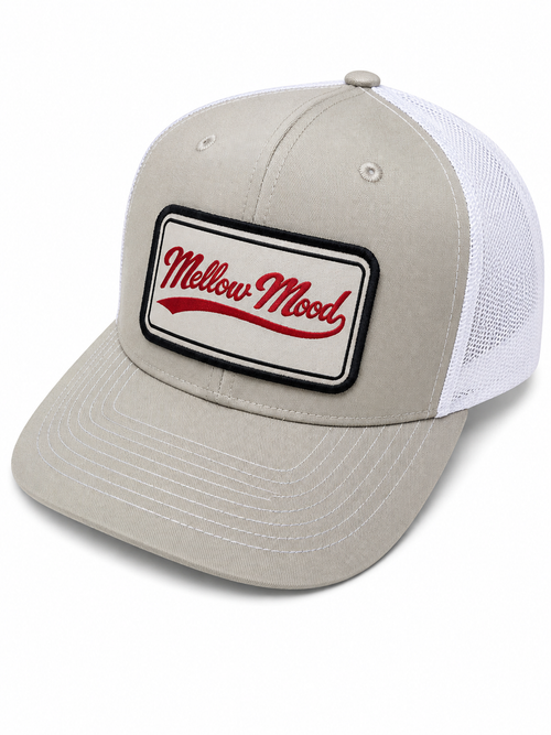 Heritage Script Patch Trucker Hat - Khaki / White Hat Cream / Red Patch