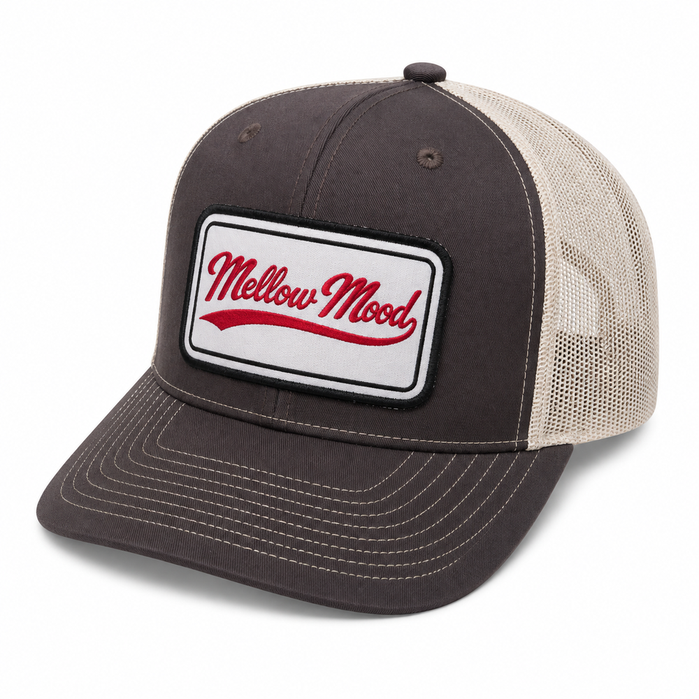 Heritage Script Patch Trucker Hat - Brown / Khaki Hat Cream / Red Patch