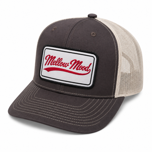 Heritage Script Patch Trucker Hat - Brown / Khaki Hat Cream / Red Patch