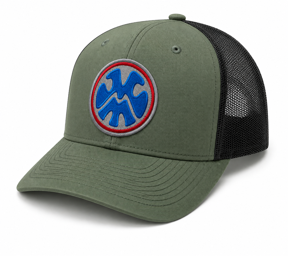 The Local Trucker Hat Patch - Olive / Black Hat Blue / Grey / Red Patch