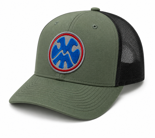 The Local Trucker Hat Patch - Olive / Black Hat Blue / Grey / Red Patch
