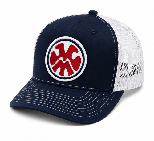 The Local Trucker Hat Patch - Navy / White Hat Red / Blue / White Patch