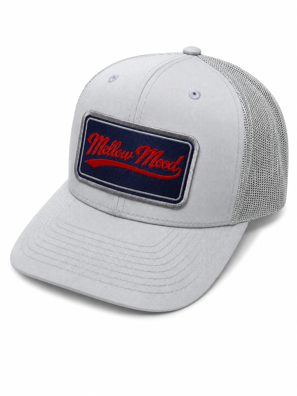 Heritage Script Patch Trucker Hat - Grey / Grey Hat Navy / Red Patch