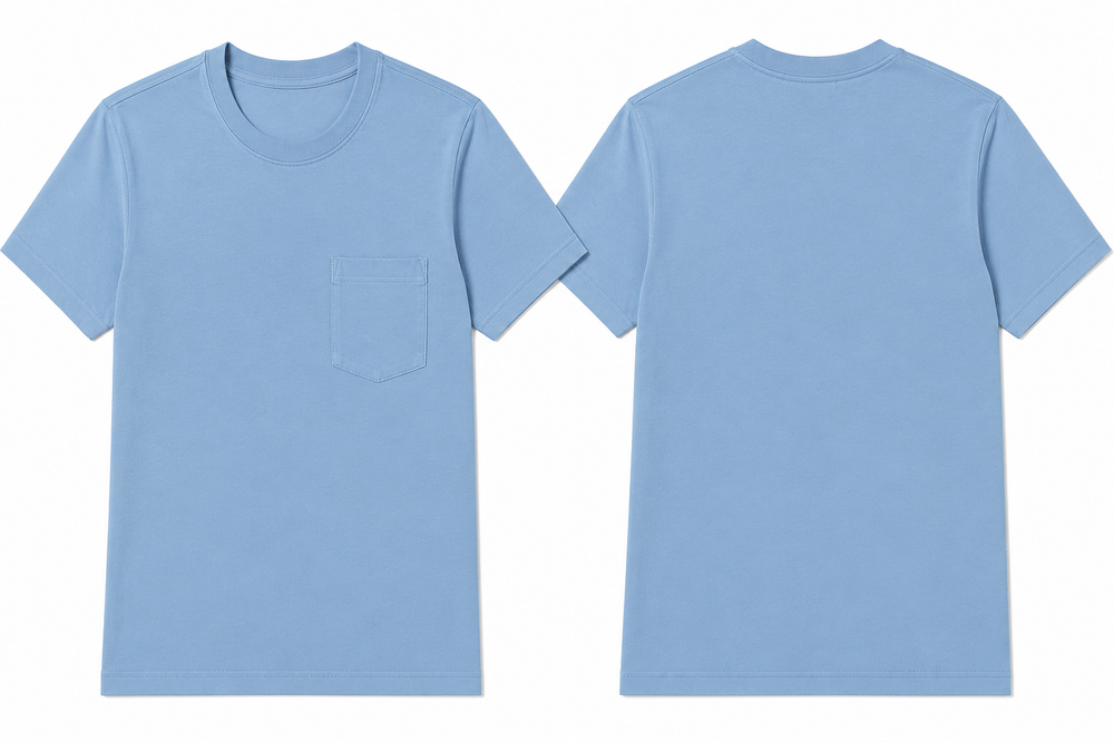Classic sky blue plain t-shirt back view