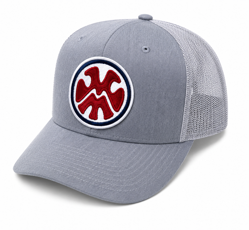 The Local Trucker Hat Patch - Grey / Light Grey Hat Red / Blue / White Patch