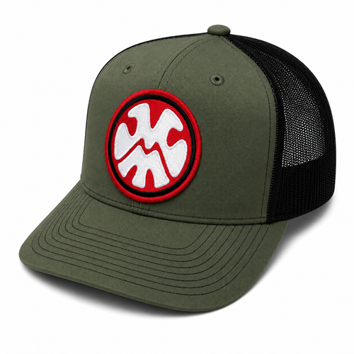 The Local Trucker Hat Patch - Olive / Black Hat Red / Black / White Patch