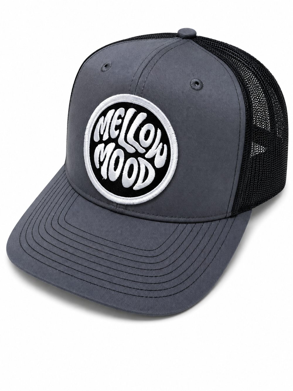 Roll With It Patch Trucker Hat - Grey / Black hat Black / White Patch