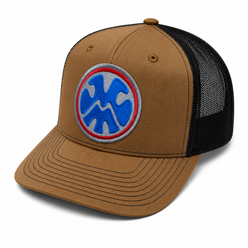The Local Trucker Hat Patch - Brown / Black Hat Grey / Blue / Red
