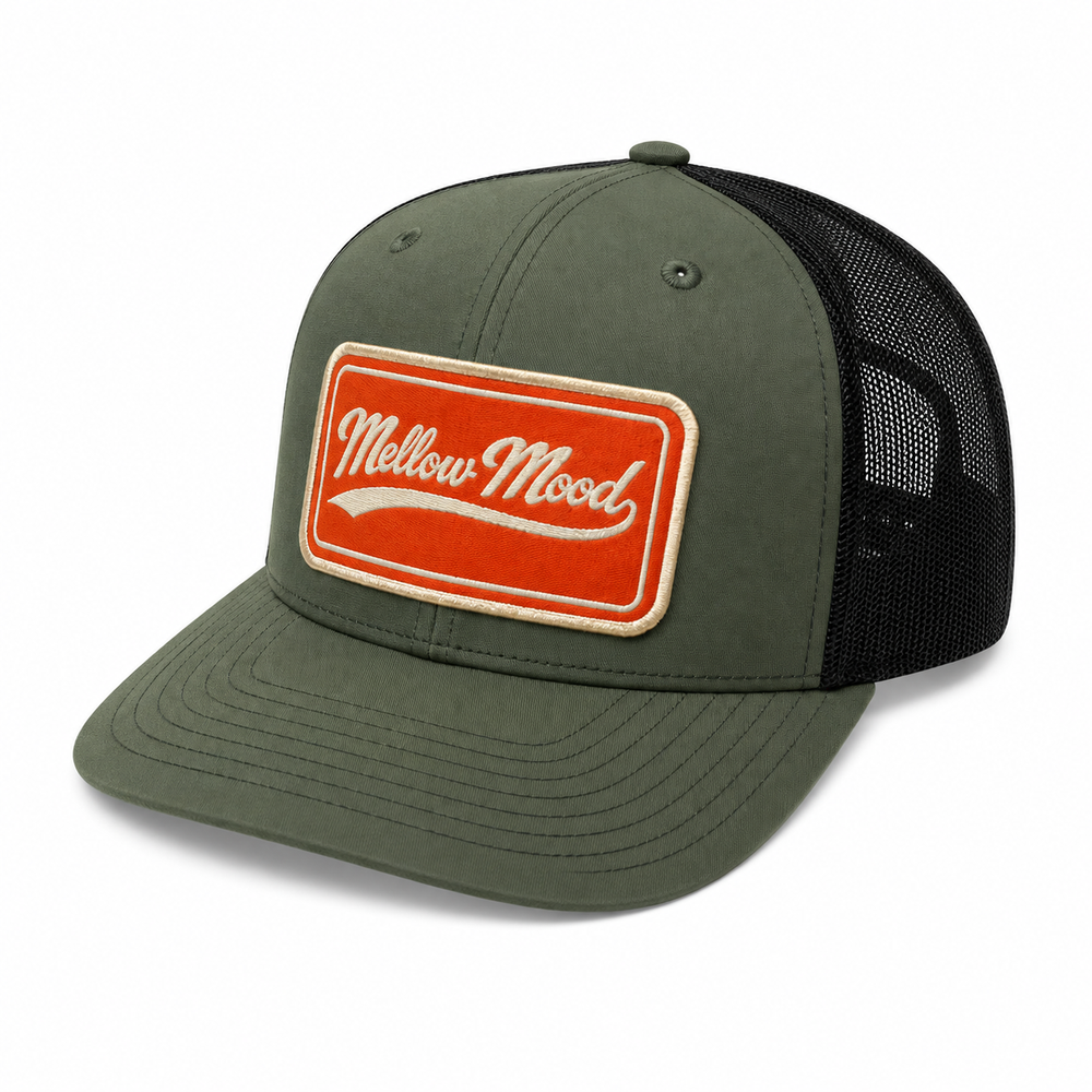 Heritage Script Patch Trucker Hat - Olive / Black Orange / Gold Patch