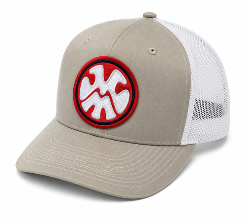 The Local Trucker Hat Patch - Khaki / White Hat Red / Black / White Patch