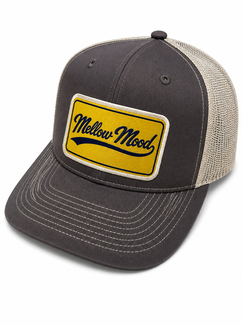 Heritage Script Patch Trucker Hat - Brown / Khaki Hat Yellow / Navy Patch
