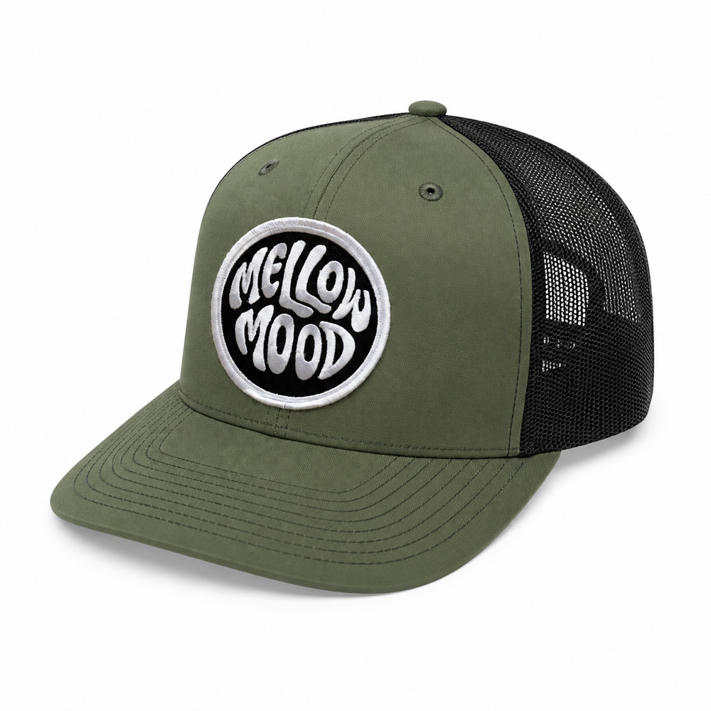 Roll With It Circle Patch Trucker Hat - Green / Black Hat Black / White Patch
