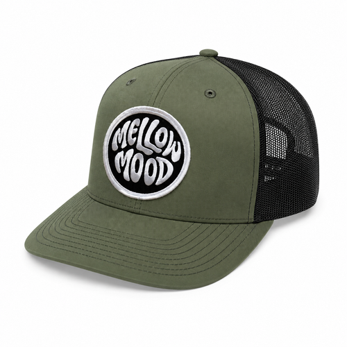 Roll With It Circle Patch Trucker Hat - Green / Black Hat Black / White Patch